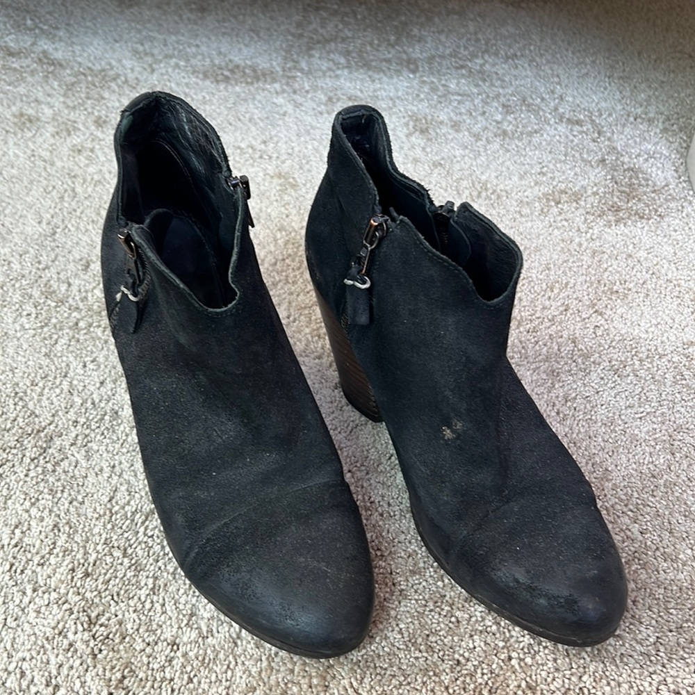 black leather suede heeled booties